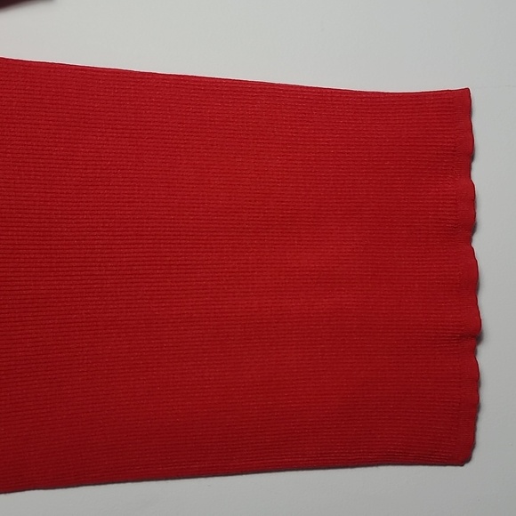 CARMEN MARC VALVO Ribbed Knit Half Sleeve Faux Corset Front Red Sweater Shirt Sm - Picture 10 of 14
